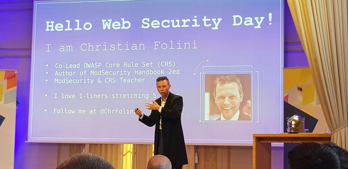 JorgoA's tweet photo. Aktuell @ChrFolini mit einem inspirierenden Talk zu #ModSecurity am #SwissWebSecurityDay von @SWITCH_ch https://t.co/3ZFjR7lSnL