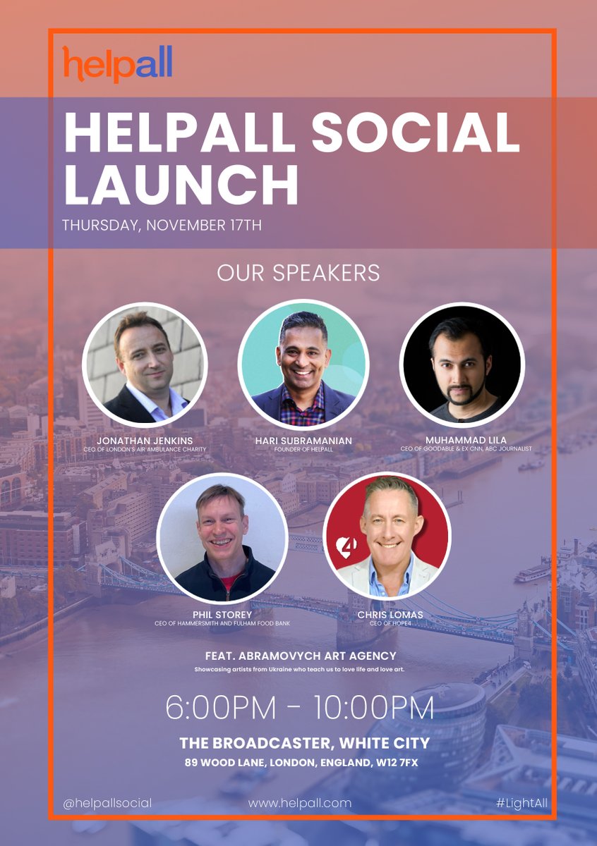 HelpallSocial's tweet photo. Helpall Social takes off from London!
Helpall Social is excited to launch our global platform, which connects people who need help with people who want to help (from London).
To find out more head to the link in our bio.
#helpisallaround
#helpall https://t.co/YUrlG9dbKO