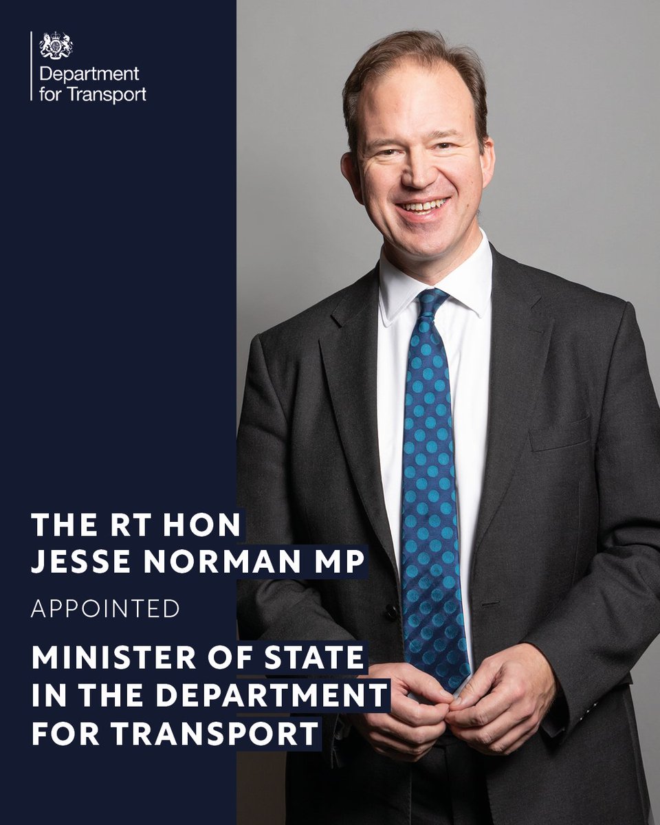 Welcome Jesse Norman MP @Jesse_Norman, who was appointed Minister of State at the Department for Transport.