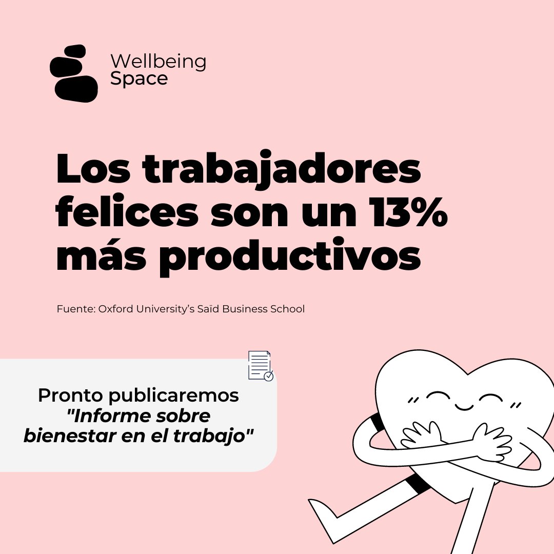 wellbeing_space's tweet photo. ¿Sabías que los trabajadores felices son un 13% más productivos? 

#saludmental #bienestar #wellbeingspace https://t.co/FTWuiovCEQ