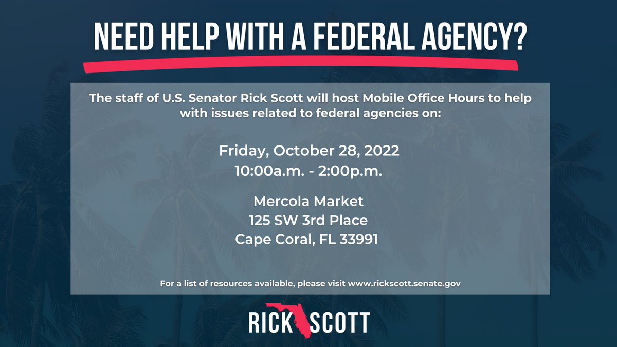 dgermain's tweet image. Mobile office hours are available Friday, October 28th at The Mercola Market! 10-2pm if you need assistance. #hurricaneian #capecoralchamber.