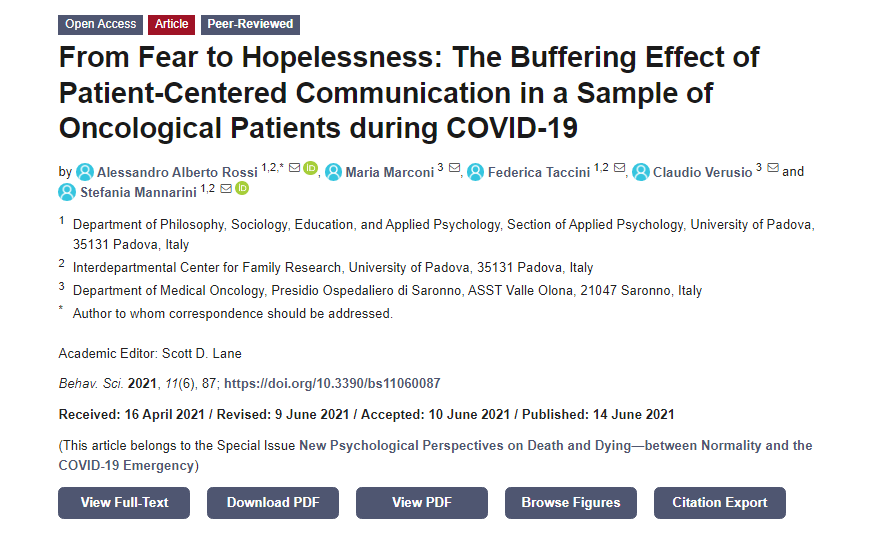 Behavsci_MDPI's tweet photo. From #Fear to Hopelessness: The Buffering Effect of Patient-Centered Communication in a Sample of #Oncological Patients during #COVID-19 https://t.co/R3BQ9UO1iN #mdpibehavsci via @Behavsci_MDPI  #SSCI

Rereading Good Article https://t.co/VTssvrfKcb