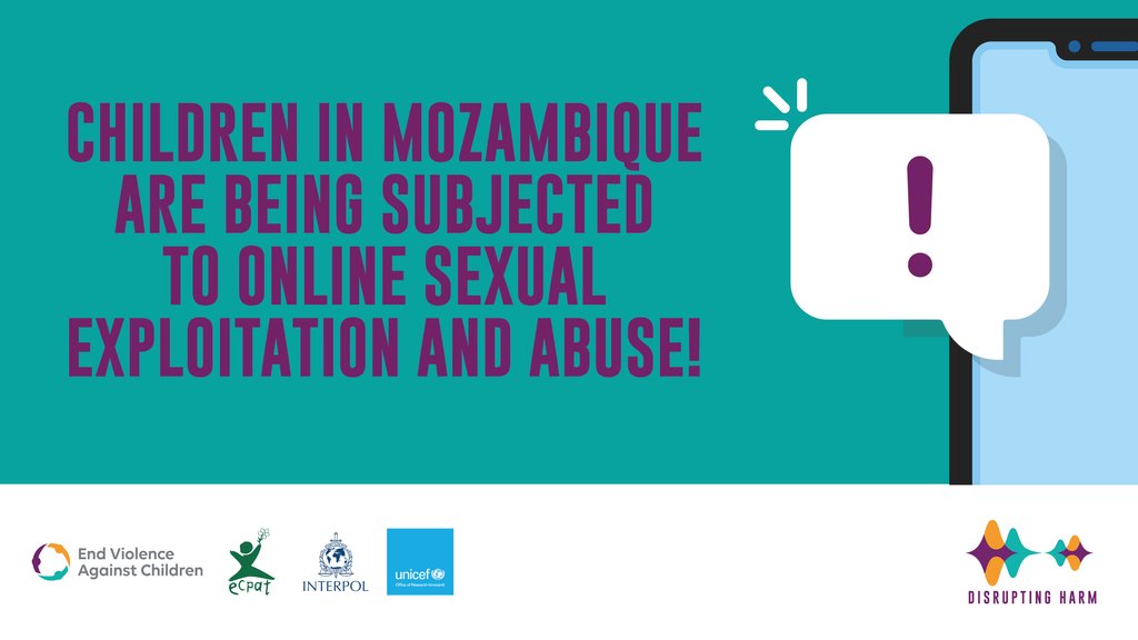 🚨 Approximately 300,000 children in #Mozambique reported experiencing clear examples of sexual abuse and exploitation online in the past year alone. We must #ENDViolence and keep children #SafeOnline. Read our #DisruptingHarm report here: bit.ly/DH_reports