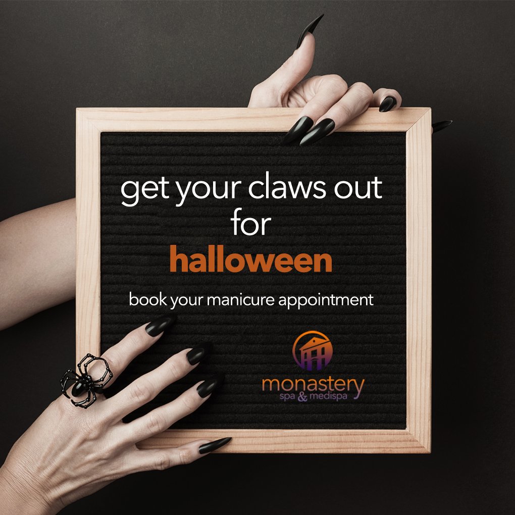 MonasterySpa's tweet photo. Get your claws out this Halloween! 🎃 

Book your manicure 💅 before spots fill up. Call 754 5800 or visit https://t.co/zsZGVtNRA9. 

#halloween #manicure #monasteryspa https://t.co/6hfOHHRzzd