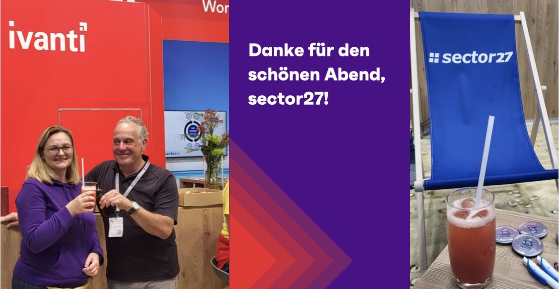 Ivanti Germany (@ivantigermany) on Twitter photo Auch der zweite Tag der #itsa fand mit einem Drink in der Hand und spannenden Gesprächen ein Ende. Danke an <a href="/sector_27/">sector27 GmbH</a> für den schönen Abend!
Wer mehr über #RiskBasedVulnerability, #ZeroTrust und #EdgeIntelligence erfahren möchte, kann gern beim #ivanti Stand 7-208 vorbeischauen! Auch der zweite Tag der #itsa fand mit einem Drink in der Hand und spannenden Gesprächen ein Ende. Danke an <a href="/sector_27/">sector27 GmbH</a> für den schönen Abend!
Wer mehr über #RiskBasedVulnerability, #ZeroTrust und #EdgeIntelligence erfahren möchte, kann gern beim #ivanti Stand 7-208 vorbeischauen!