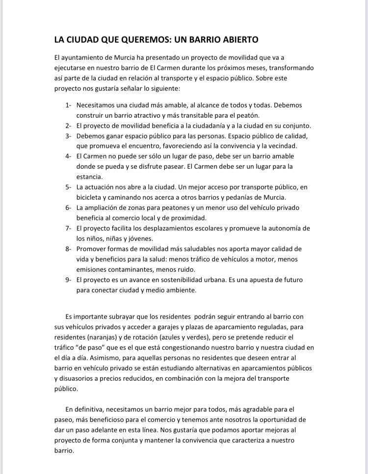 Ecoproyecta's tweet photo. Más de 30 asociaciones de Murcia apoyamos la movilidad sostenible y la transformación del barrio del Carmen. Es una representación importante de la sociedad y creemos que, aunque se puede mejorar, el proyecto va en la buena línea. Abrimos hilo 🧵 https://t.co/oCtBnUVuoP