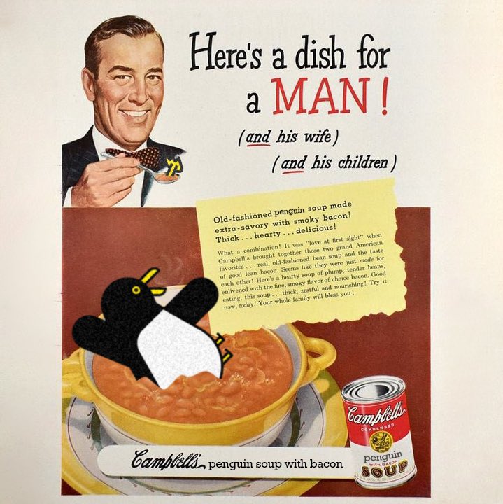 Stukuls's tweet photo. Humans are mean! That’s fowl!

#halloween #horror #cambells #soup #food #foodie #foodblogger #eat #eating #mmm #yummy #yummo #vegan #vegetarian #man #mean #evil #tasteslikechicken #penguin #penguins #企鵝 #펭귄 #пингвин #ペンギン #pingüino #pinguin https://t.co/dBWD0EwBv7