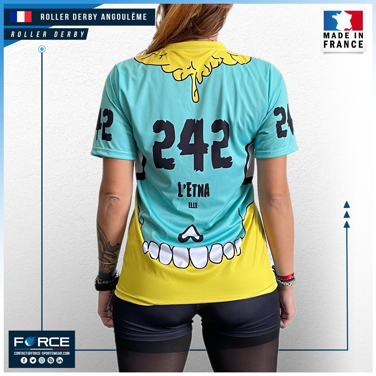 forcesportswear's tweet photo. A splash of brains for Roller Derby Angoulême ! New set of custom jerseys for the team, in light and dark colours and with a referee option 👌

#rollerderby #roller #sportswear #sport #localretail #directproducteur #sublimationprinting #responsiblefashion #madeinfrance https://t.co/X9FGfM6eJn