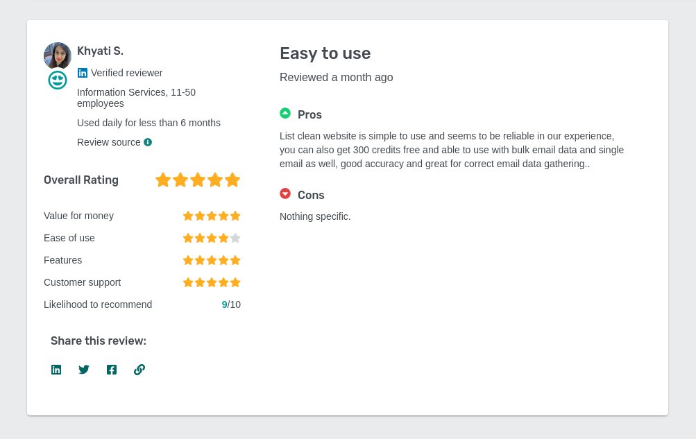 listclean_xyz's tweet photo. ListClean Review: ⭐️⭐️⭐️⭐️⭐️
Khyati gave Listclean 5 stars via @GetApp
https://t.co/CUnRwKcD8r
#emailverification #listclean #emailverifier #email #data #digitalmarketing #startup #enterprise #cmo #emailmarketing #emailgeeks #Review #techreview #technologynews #tech https://t.co/w7HhZrwmJg