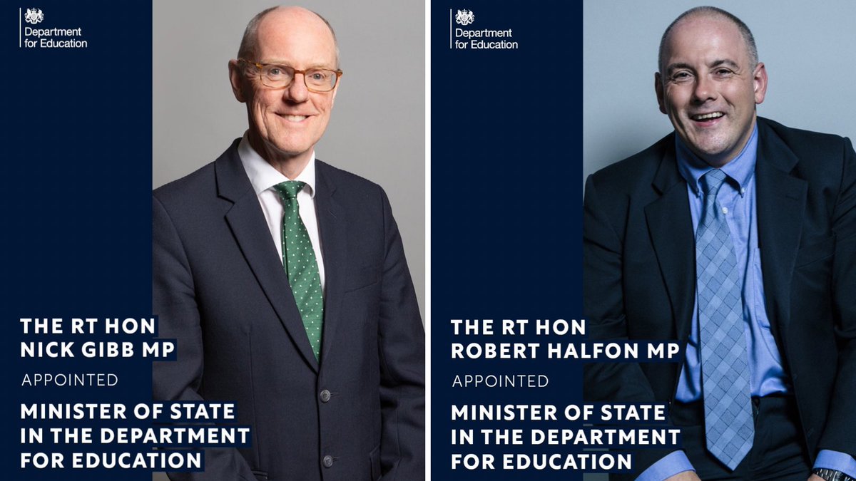 Really pleased to welcome @NickGibbUK and @halfon4harlowMP to the #DfE. Both come with many years of experience and, I am excited to be working with them both! @educationgovuk