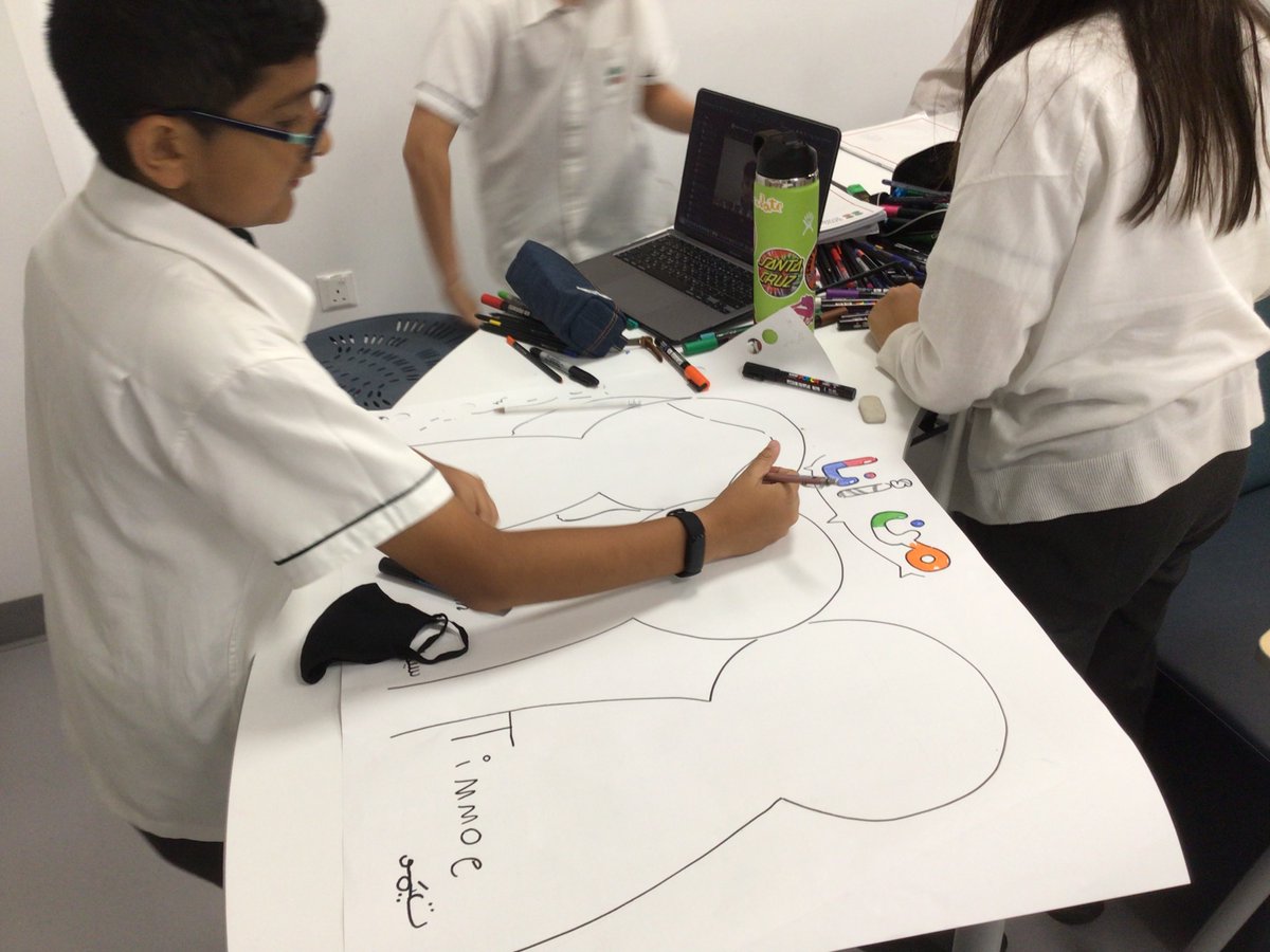 Grade 6 students while making a poster entitled Who am I?