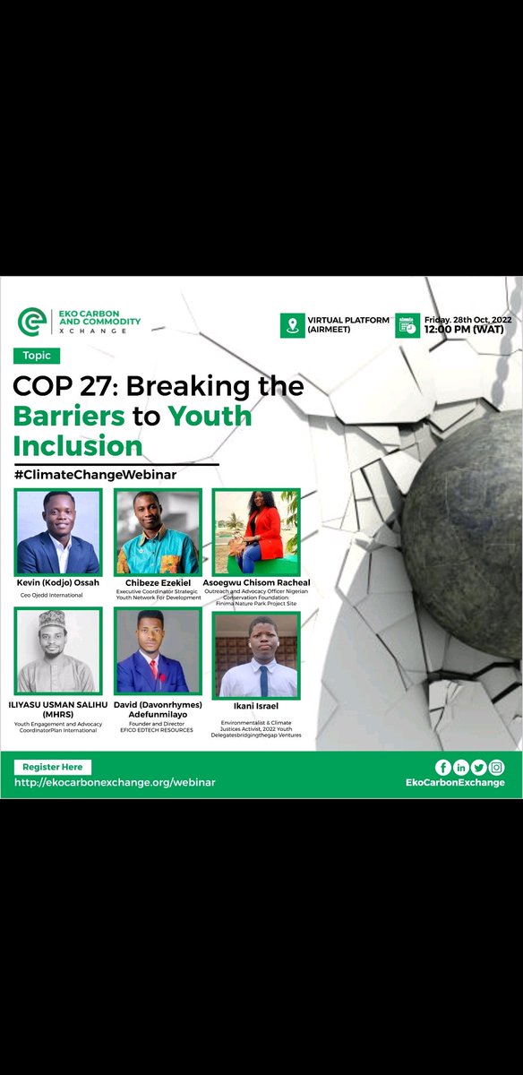 Climate change is an issue of utmost concern, urgent climate action is needed and Youths shouldnt be left out in this. Join the discussion as we break the barriers to Youth inclusion. <a href="/ekoclimathon/">Eko Climathon</a> <a href="/finimanatureprk/">Finima Nature Park</a> <a href="/UNFCCC/">UN Climate Change</a>