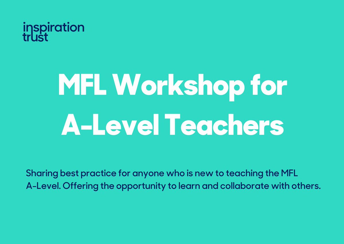 InspirationEast's tweet photo. Do you, or someone you know teach a #ModernForeignLanguage at #ALevel? Come to our #MFL Workshop.
Open to teachers from all schools and Trusts, we're covering all the basics of the Speaking exam and the IRP.
Sign-up below
https://t.co/QSOKzT0yjh https://t.co/CUTyGjVcHz