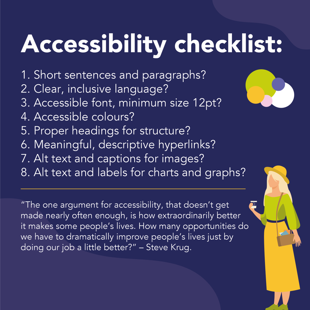CommsHero's tweet photo. Happy #ThrowbackThursday!

Today we're looking at #AccessibleCommunications. @kelseadesigns shared this #accessibility checklist during her fantastic #CommsHero Week 2022 session. 

Have you got any top tips for making #communications accessible? Put them below ⬇️👇 https://t.co/rUUvAZ8GMa