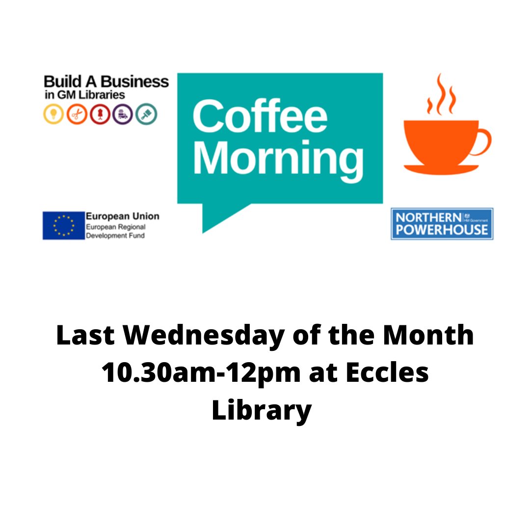 Join us at our networking coffee morning. Whether you are thinking of starting a business or already started one. call for brew & chat & learn what business support & databases Eccles BIPC has to offer @buildabiz_gm @SalfordCouncil @SalfordLeisure @BIPCGM