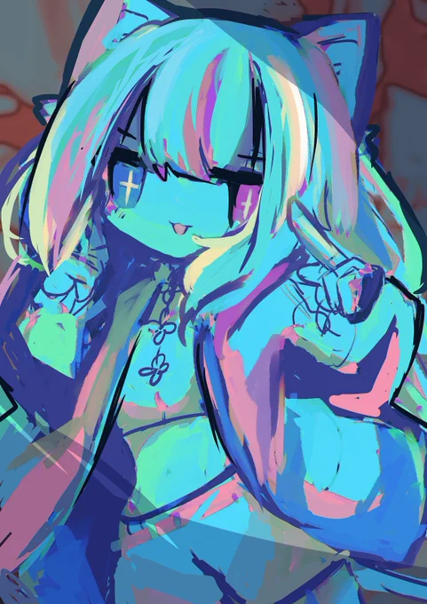 おもしろい色で描いたネッコチャン 
