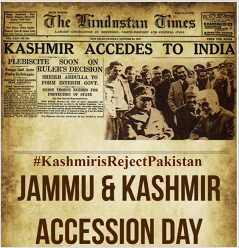 ITRahulR's tweet photo. Accession Day: 26 October 1947, when Maharaja Hari Singh signed off the Instrument of Accession, in which Jammu and Kashmir joined the Dominion of India.
#KashmirisRejectPakistan https://t.co/GNFFqsrCvq
