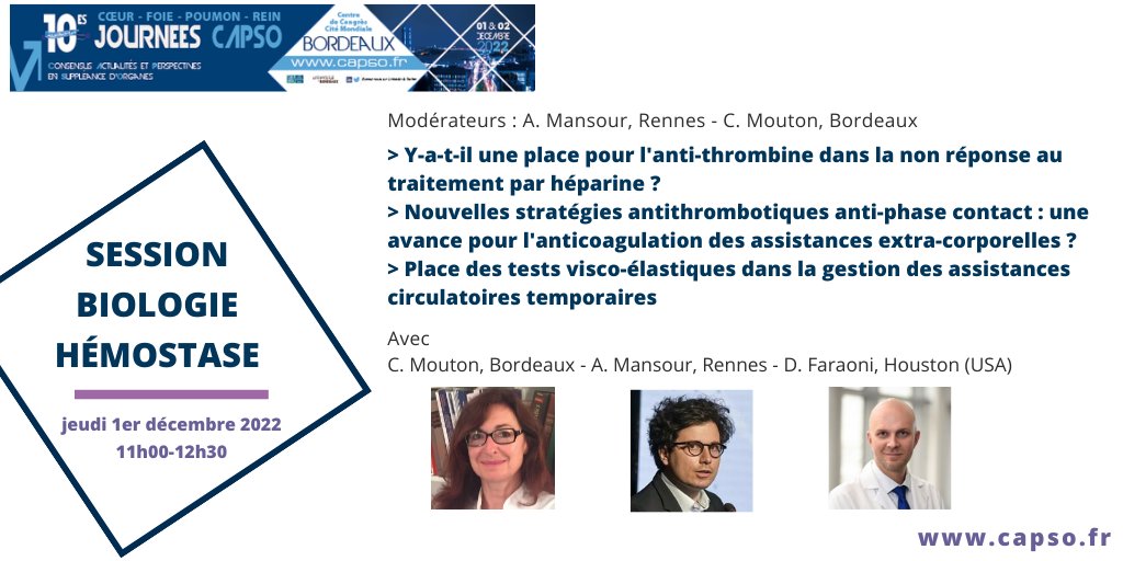 JourneesCAPSO's tweet photo. 🔎sur la session Biologie/Hémostase, le 1er déc. à Bordeaux.
🎙️C. Mouton, A. Mansour, D. Faraoni
➕sur l'intervention de C. Mouton https://t.co/ImeRX4GceQ
Programme #CAPSO22: https://t.co/90r0u3yJDC
Inscription https://t.co/vORbVefHIz
#héparine #antithrombotique #anticoagulation https://t.co/j9HmItFoWx