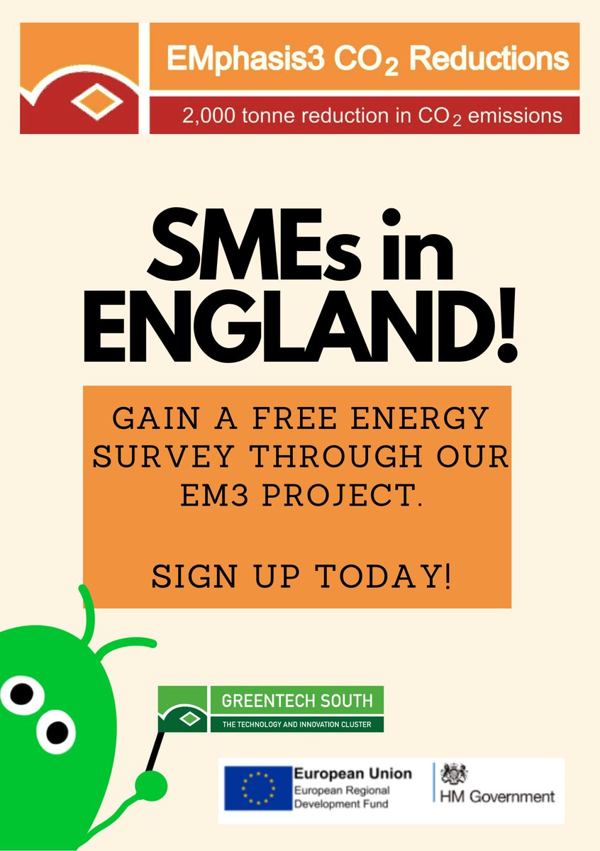 Are you a small or medium enterprise in England?

If so, sign up to our EMphasis3 programme today using the form below to gain a free energy survey. 😃
greentechsouth.com/energy
