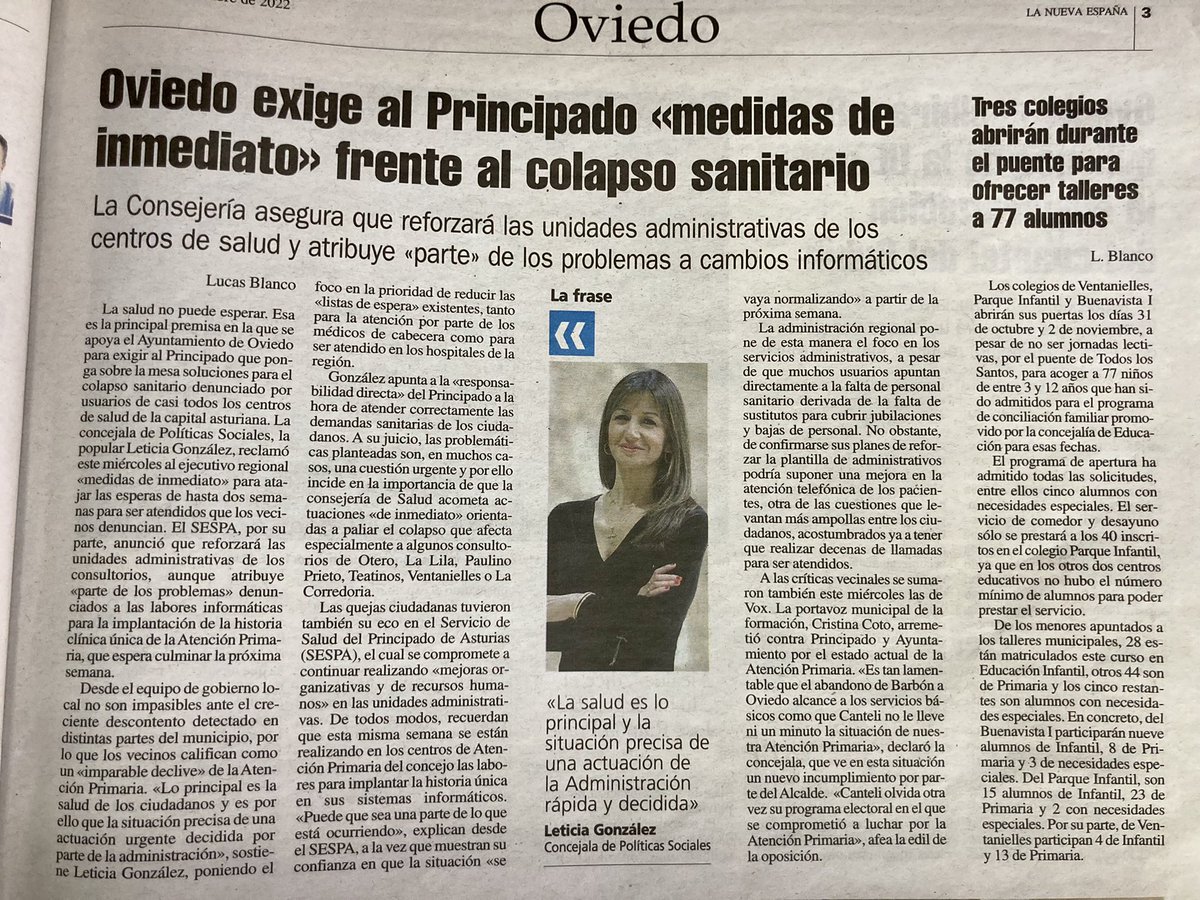 PabloM55076642's tweet photo. Oviedo exige al Principado medidas frente al colapso sanitario. @glez_let https://t.co/3mNzem65bD