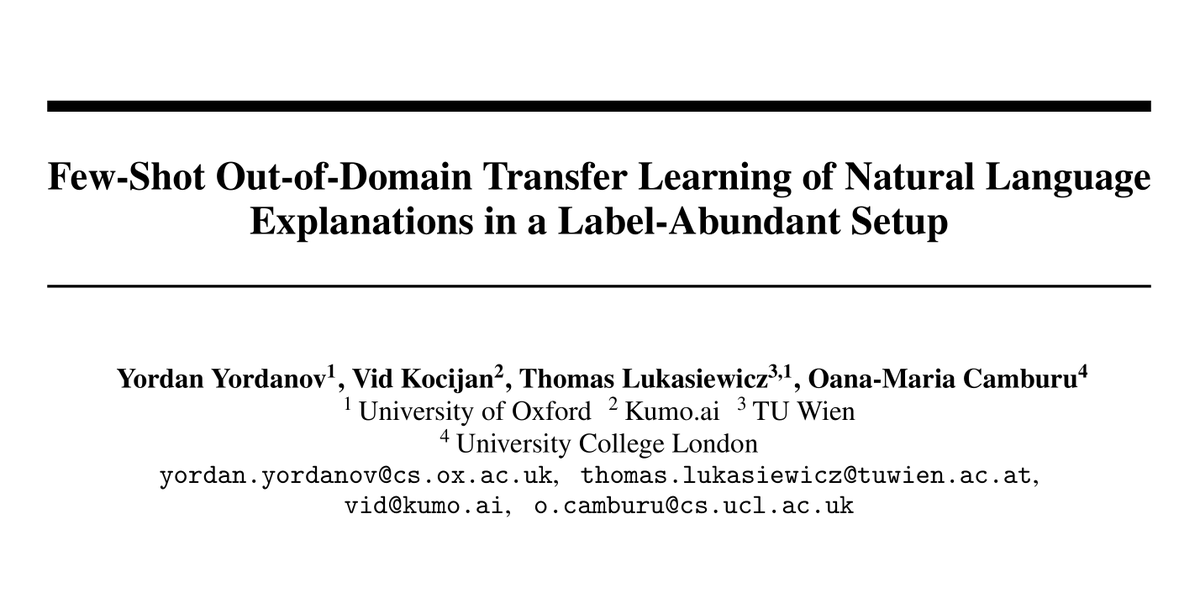 Our work shows that few-shot transfer of natural language explanation (NLEs) is possible between a parent and child task. We find the best methods for the label-abundant scenario. Accepted at EMNLP Findings 2022; to be presented at BlackboxNLP. arxiv.org/abs/2112.06204… [1/4]