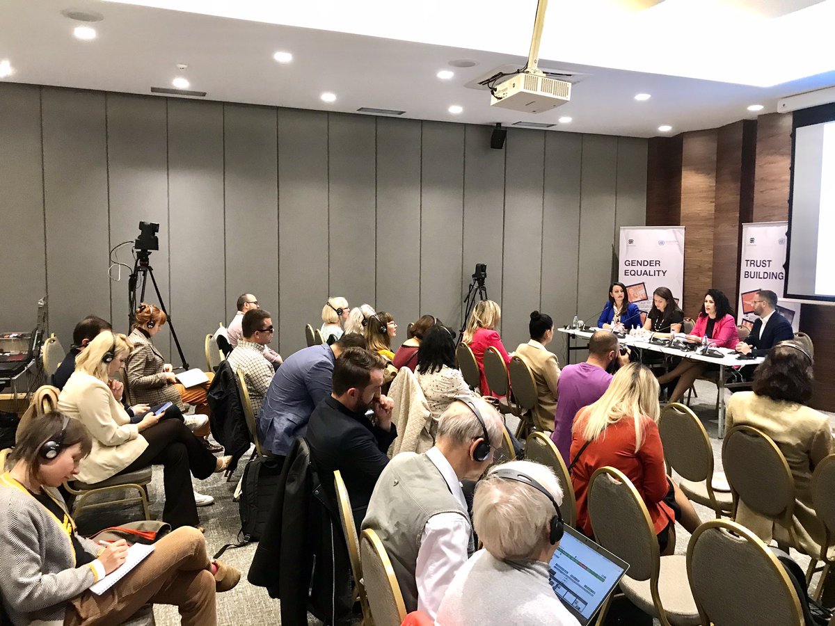unwomenkosovo's tweet photo. Happening Now: “The role of media in promoting gender equality”panel organized by @AGK_AJK with support of @UN_Kosovo. @NushiVlora underlines the role of the media as allies, with @AGK_AJK as a longstanding &amp; crucial partner in our mission for #GenderEquality &amp; #WomenEmpowerment. https://t.co/ifbzn6FhMi