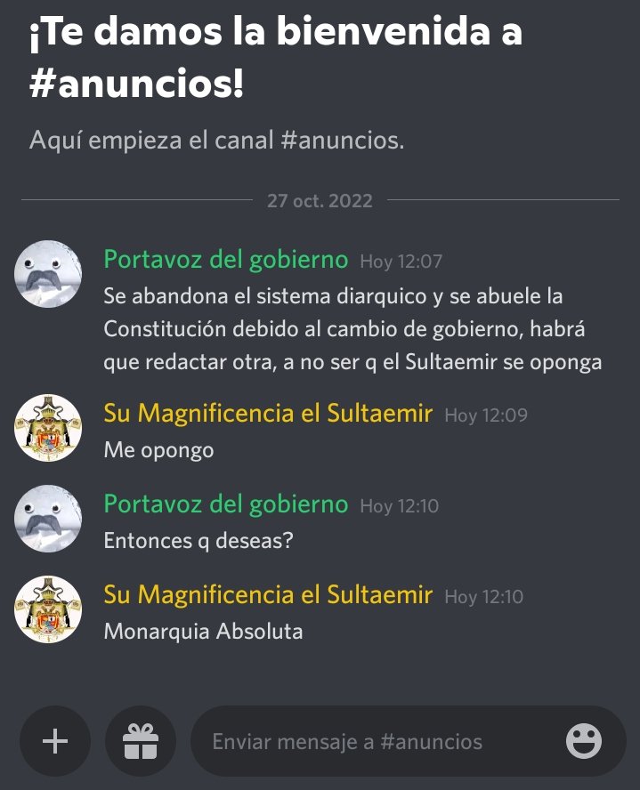 El Sultaemir se opone a la creación y propone una monarquía absoluta.
#micronaciones #micronations