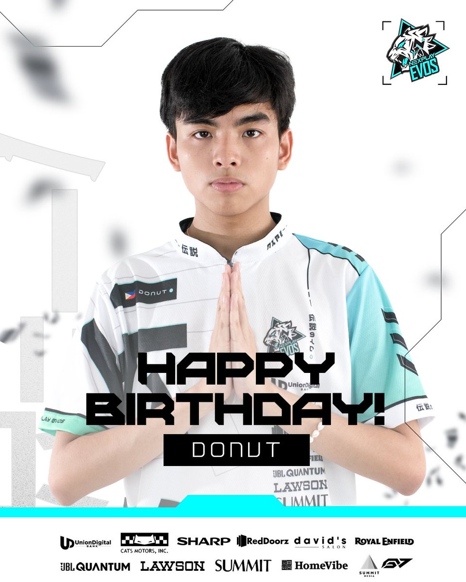 NexplayEsports's tweet photo. Let's all wish Donut a Happy birthday! Cheers to another year. Have a blast and enjoy your day, we wish you all the best! 

#NexplayEvosSeason10Jersey #NexplayEvos #NexplayEsports #NexplayRoar #NexplayMPLPHS10 #LakasNa10To #MPLPhilippines https://t.co/yRnZLjxFN8