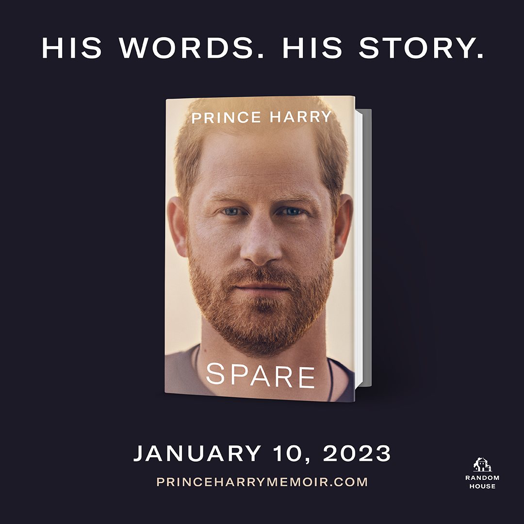 randomhouse's tweet image. We are excited to announce the remarkably personal and emotionally powerful story of Prince Harry, The Duke of Sussex. 

SPARE, the highly anticipated #PrinceHarryMemoir, will be published on January 10, 2023. Learn more at PrinceHarryMemoir.com
