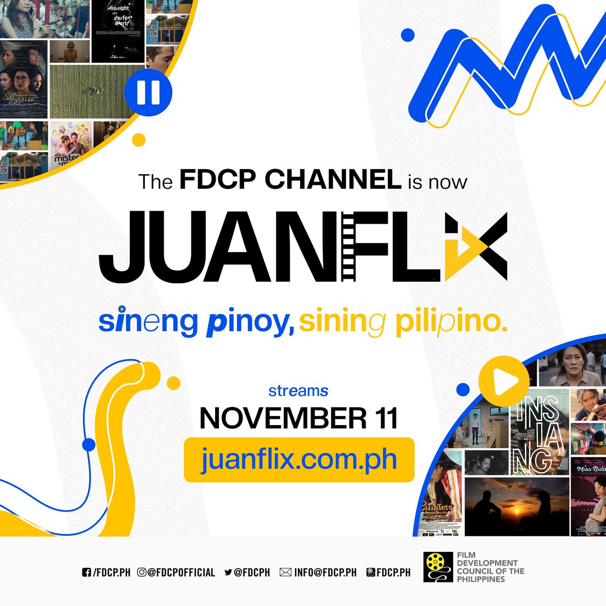 JuanFlixPH's tweet image. NEW LOOK, NEW FILMS, SAME FILIPINO EXCELLENCE. It's official, Bingekada, FDCP CHANNEL IS NOW JUANFLIX! 🎬✨🎬✨🎬✨

Maghanda na sa mga sorpresang hatid ng pinakabagong aabangan at kakagigiliwan ng mga manonood ng pelikulang Pilipino, handog ng FDCP ngayong 11:11!