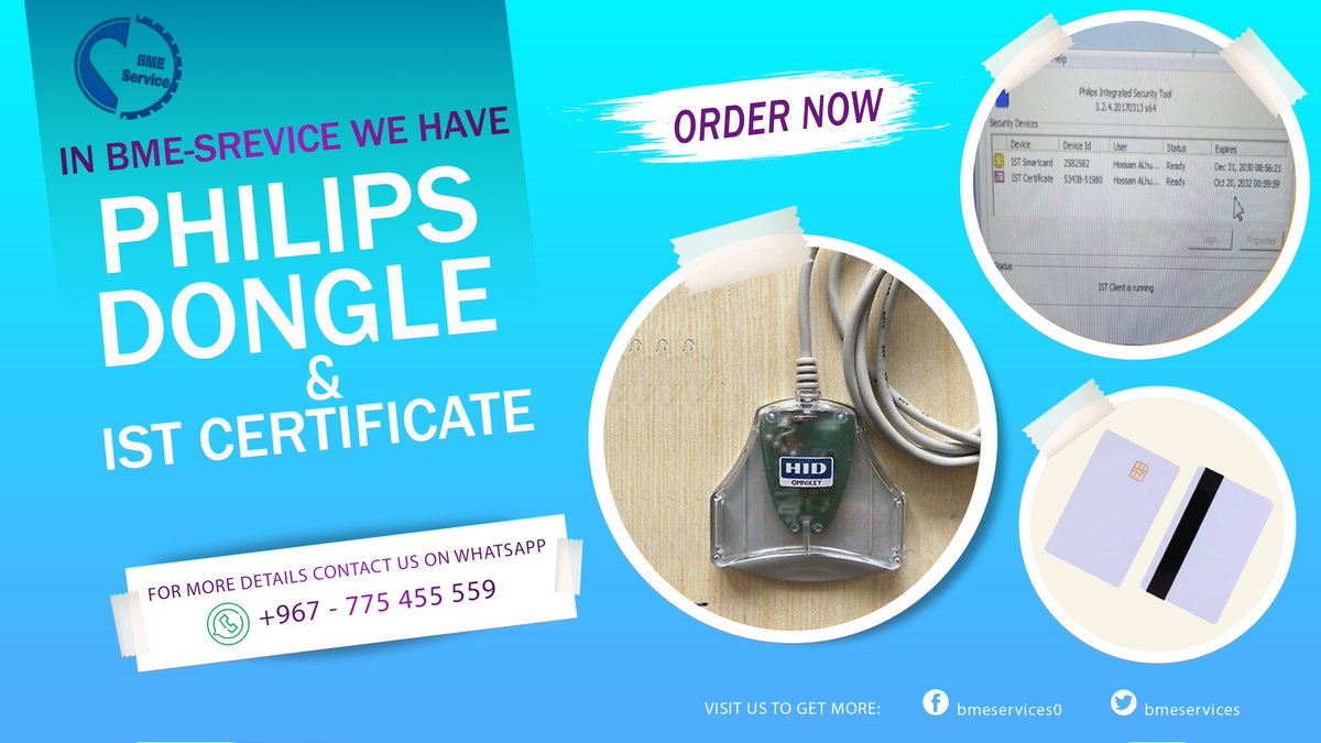 BmeService's tweet photo. In BME - Service: We have Philips dongle + IST certificate.
For more details contact us on WhatsApp .
.
.
.

#biomedical_engineering
#bmeservics
#Philips 
#Dongle 
#Service_password https://t.co/lEr4qffZrk
