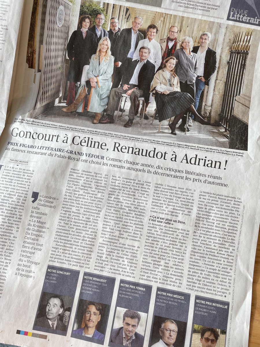 ⁩ «Nous étions soudain des justiciers », savoureux prix ⁦<a href="/Figaro_Livres/">Le Figaro Littéraire 📚</a>⁩ chez ⁦<a href="/ChefGuyMartin/">Chef Guy Martin</a>⁩ , avec un Goncourt d’outre-tombe décerné (enfin!) à Céline ⁦<a href="/mariannepayot/">marianne payot</a>⁩ ⁦<a href="/vblochlaine/">Virginie Bloch-Lainé</a>⁩ ⁦<a href="/edemontety/">etienne de montety</a>⁩ ⁦<a href="/LouisHenrideLR/">Louis-Henri de La Rochefoucauld</a>⁩ ⁦<a href="/LigerBaptiste/">Baptiste Liger</a>⁩