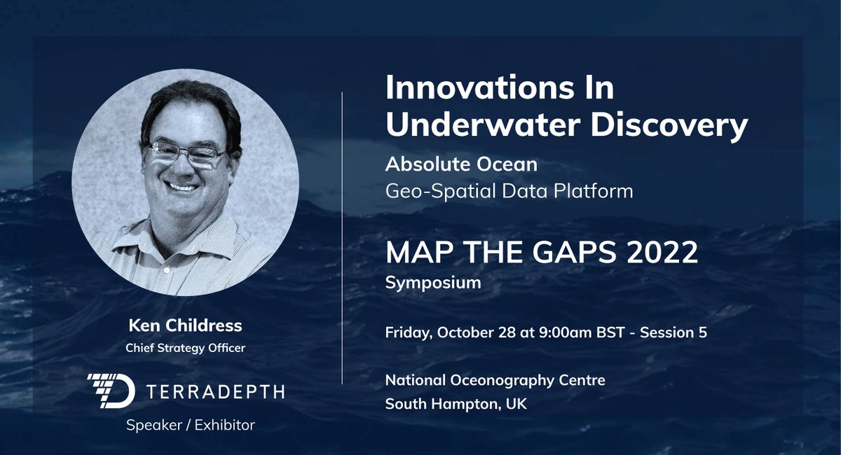 terradepth (@terradepth) on Twitter photo If you're attending #MapTheGaps Symposium this week...
Make sure and catch #Terradepth's Chief Strategy Officer, Ken Childress, talk on Friday, October 28th @ 9am BST in Session 5: Innovations in Underwater Discovery.
#geospatial
<a href="/mapthegaps/">Map the Gaps</a>
<a href="/gebcobathymetry/">GEBCO bathymetry</a> If you're attending #MapTheGaps Symposium this week...
Make sure and catch #Terradepth's Chief Strategy Officer, Ken Childress, talk on Friday, October 28th @ 9am BST in Session 5: Innovations in Underwater Discovery.
#geospatial
<a href="/mapthegaps/">Map the Gaps</a>
<a href="/gebcobathymetry/">GEBCO bathymetry</a>