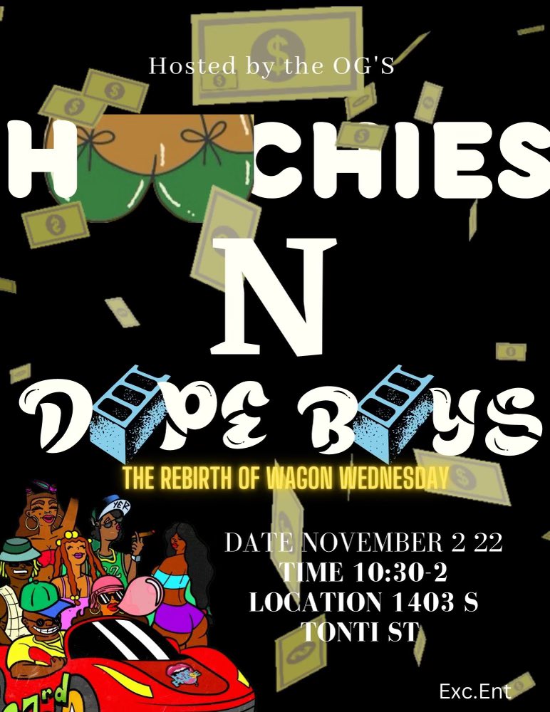 tay_icee's tweet photo. As we said Wagon Wednesday is mf dead. Welcome to the Rebirth Hoochies and Dopeboys. Pop out in your favorite shaking shorts. @teejonthebeats (for those that are curious, yes it’s the original Wagon Wednesday crew) https://t.co/NiDCTa1IFX