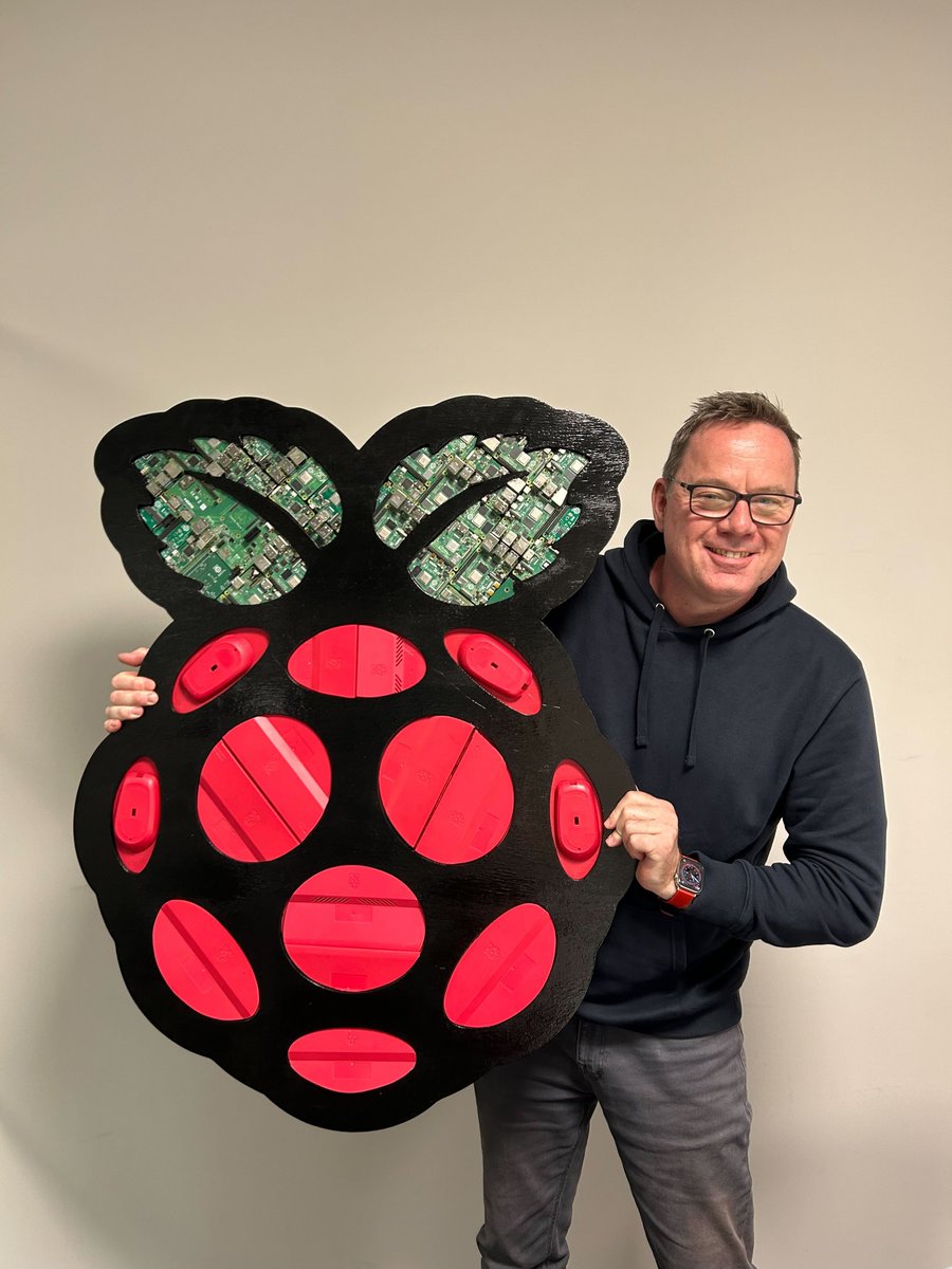 My giant @Raspberry_Pi logo was made with dead bits and pieces destined for the recycling bin.