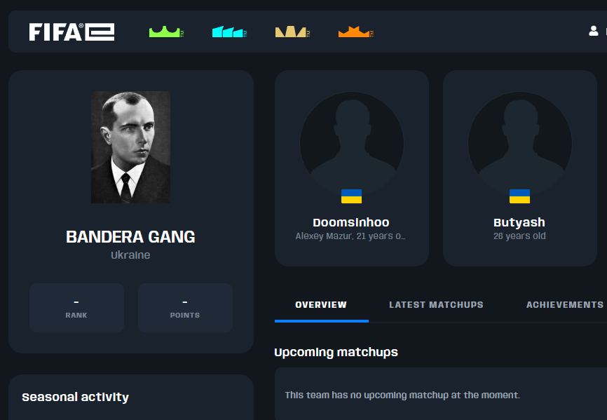 Dear <a href="/FIFAe/">FIFAe</a>,
does anyone control names of registred teams? Names that honor the criminal who is responsible for the deaths of about 100,000 people should not be allowed.