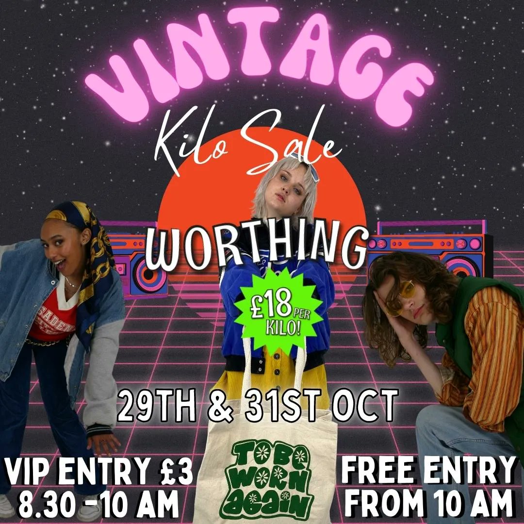 Calling all fashion lovers and bargain hunters, the Vintage Kilo Sale returns! Shop unique and sustainable clothing for only £18 per kg at the <a href="/tobewornagain/">To Be Worn Again</a> Vintage Preloved Kilo Sale👕 29th &amp; 31st Oct, Worthing Warehouse: 13 Southcourt Road, Worthing, BN14 7DF