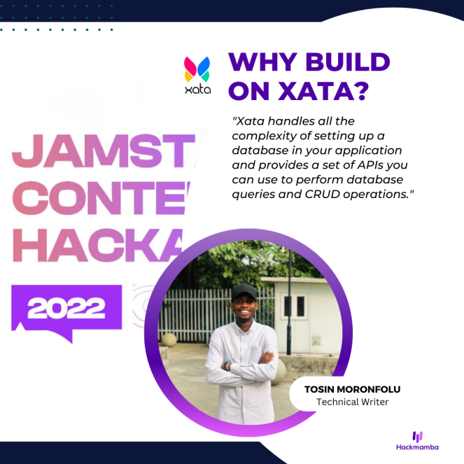 hackmamba's tweet photo. One of the requirements of the #JamstackHackathon is for participants to build on @xata 

But why @xata ?

Here's a response from one of the facilitators, @chukwutosin_  in thread

#buildwithxata #jamstackHackathon https://t.co/BZgMJUjA6z