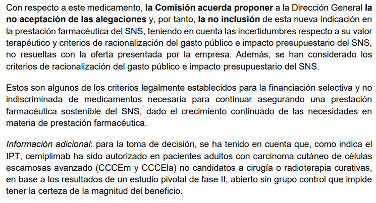 GENESIS_SEFH's tweet photo. ⛔️Acuerdo desfavorable de la #CIPM para #cemiplimab en carcinoma cutáneo de células escamosas metastásico o localmente avanzado, no candidatos a cirugía curativa o radiación curativa
https://t.co/9eNsylTf5F https://t.co/3FL14zt187