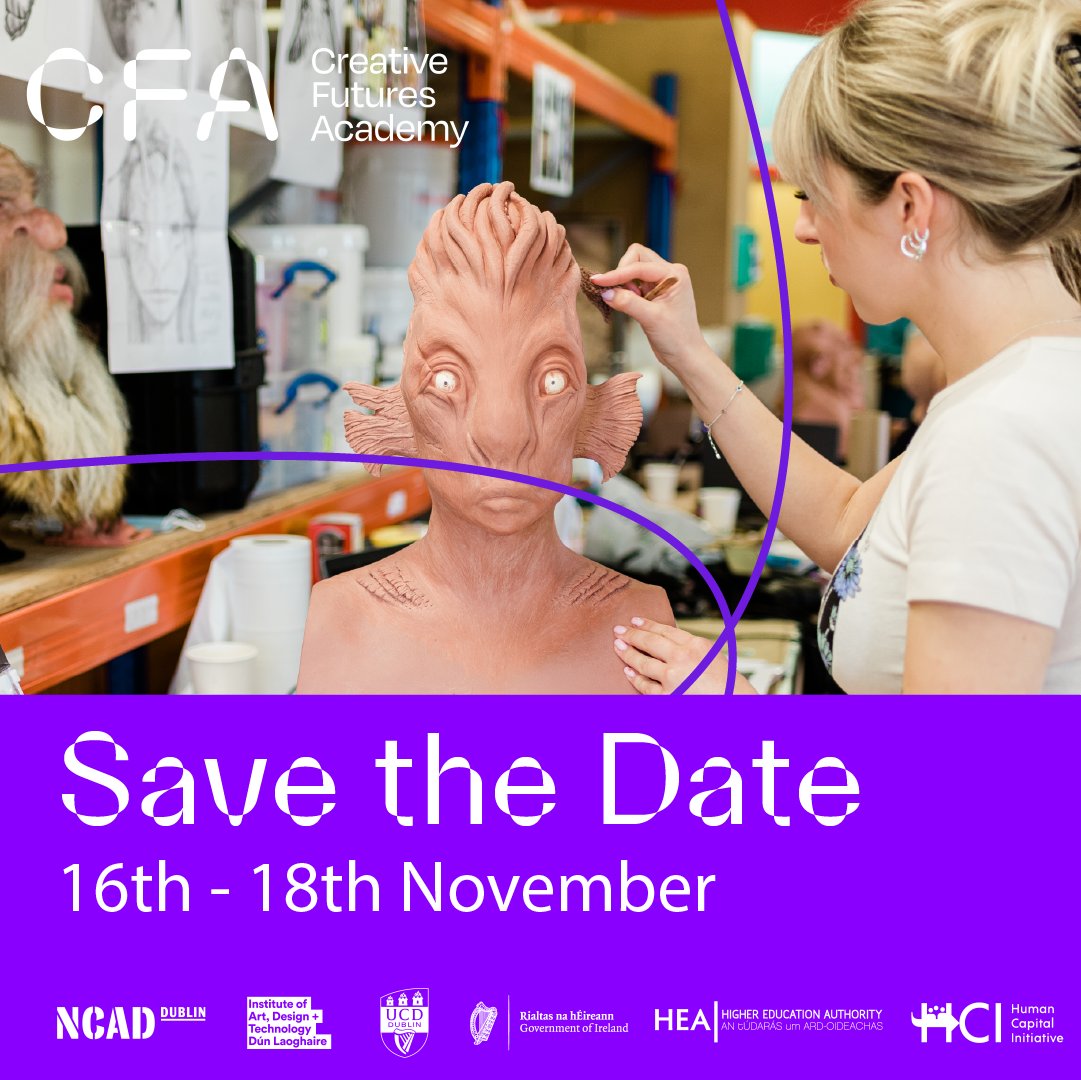 Save the Date: 16th-18th November. Join Creative Futures Academy for an exciting 3-day programme of events to celebrate the official launch! #CreativeFuturesAcademy is a unique collaboration between IADT, @ucddublin + @NCAD_Dublin. --- Find out more:📲tinyurl.com/CFA-Save-the-d…