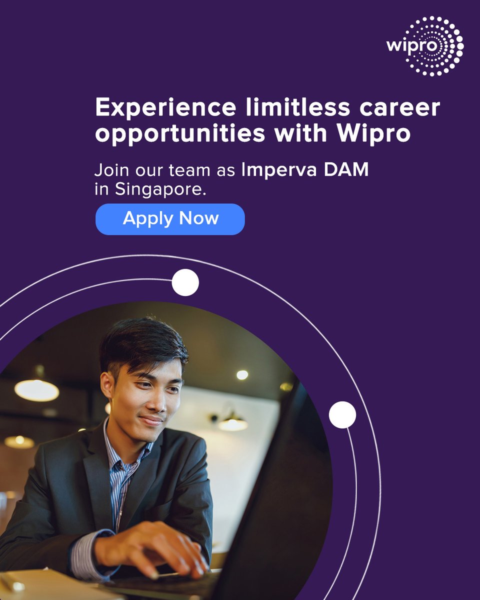 .@Wipro is looking for professionals skilled in Imperva Secure sphere (Database Audit Monitoring) to #JoinOurTeam in Singapore. Candidates with 4+ years of experience can apply here: bit.ly/3RL5615 #WiproCareers #WiproJobs