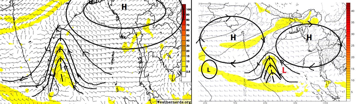 Selwyyyyn's tweet photo. Approaching Easterlies would push moisture into western parts of BOB as Monsoon very likely to establish in next 2-3days. Forecast shows Monsoon likely to turn very active subsequently with #Easterlywave passage over the basin. Inverted v shaped trough seen around 31st oct https://t.co/xnhCtw06Xa