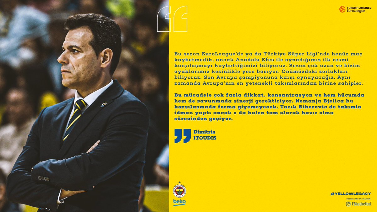 🎙 Başantrenörümüz Dimitris Itoudis'in maç önü görüşleri! #YellowLegacy #EuroLeague