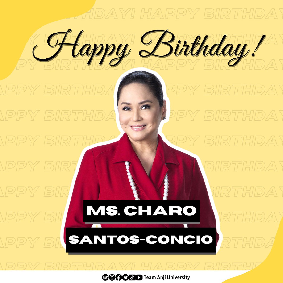 teamanjiuniv's tweet photo. On behalf of all the Sunshines and the entire Team Anji University, we would like to send our warmest greetings for a very happy and prosperous birthday, Ms. Charo Santos-Concio! May you have another wonderful year ahead!

Anji Salvacion
#AnjiSalvacion | @anjisalvacion https://t.co/Iq0BpkR9WC