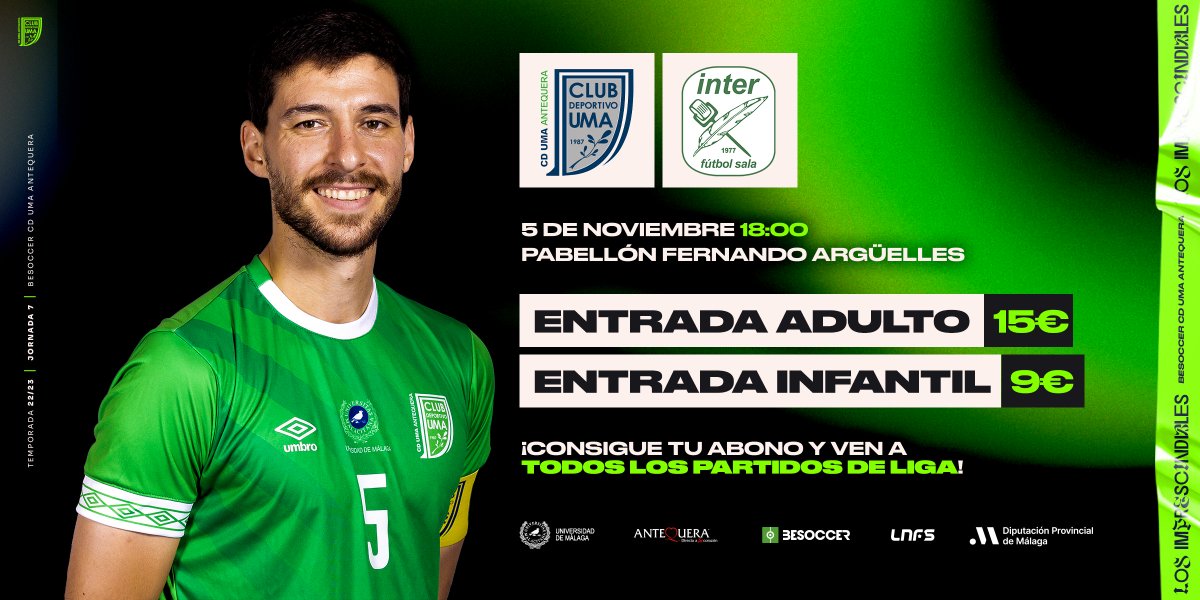 MalagaFS's tweet photo. ⚠️¡Ya puedes comprar tus entradas para el partido contra el @InterMovistar!

🎫 Recuerda que puedes comprarlas en nuestra web o en la taquilla del Argüelles antes del partido ⬇️
https://t.co/QVp6ImjCI6

#EresImprescindible 💚 https://t.co/q73rVHfbjP