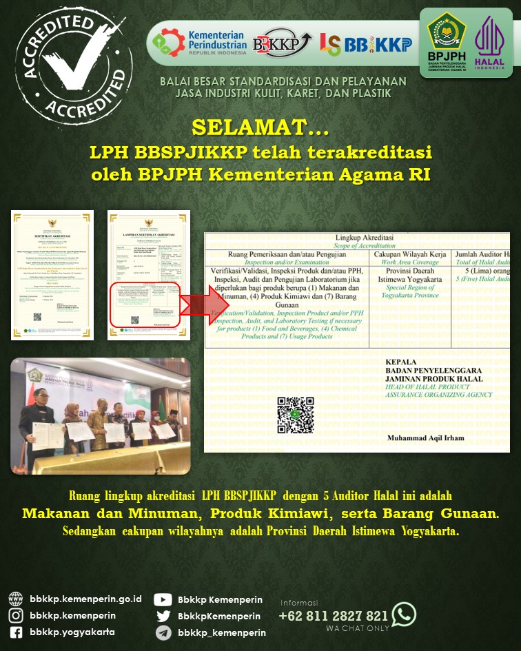 BbkkpKemenperin's tweet photo. Selamat atas telah terakreditasinya Lembaga Pemeriksa Halal (LPH) BBSPJIKKP. Lingkupnya: Makanan & Minuman, Produk Kimiawi, dan Barang Gunaan. Cakupan wilayah: Provinsi DIY.
#kemenperin_ri #bbspjikkp #bbkkp
#akreditasi #LPH #halal #industrihalal https://t.co/c3dL4Rsf7d