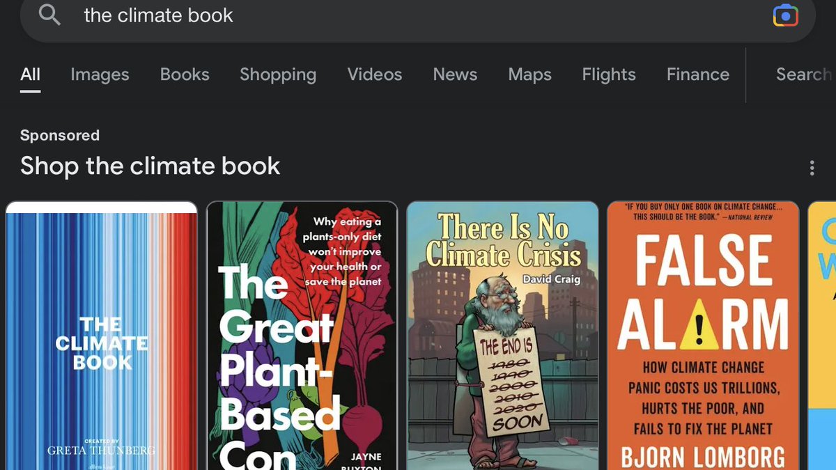 Googling “The Climate Book” to order my copy (of what I’m sure will be a landmark book). Check out the second, third and fourth books Google promotes. Oh dear.
