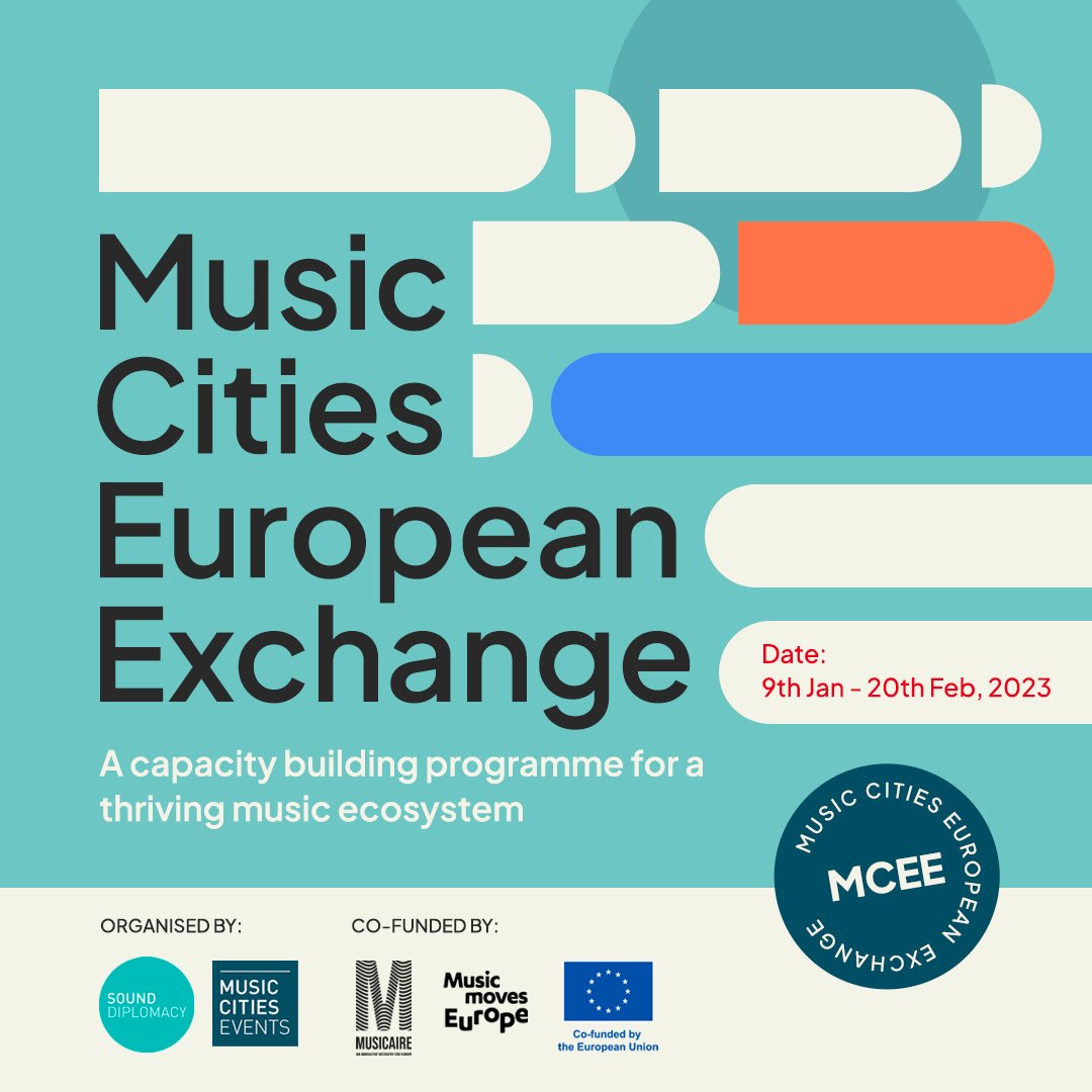 The @MusicCitiesSD European Exchange (MCEE) is the world’s 1st capacity building programme for thriving music ecosystems, offering a 6-wk virtual program starting Jan 2023. The EU-wide program includes lectures, wkshps &amp; roundtables. Apply by Nov 28. bit.ly/3N9DoKw