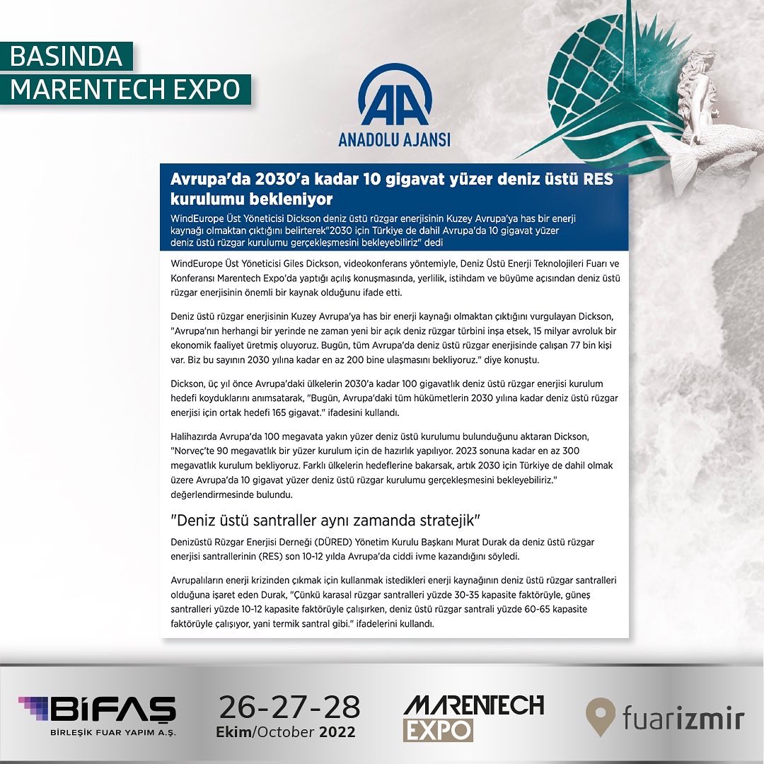 Marentechexpo's tweet photo. Marentech Expo Basın Yansımaları
#MarentechExpo #denizüstüenerji #Dured #yenilenebilirenerji #temizenerji #globalfuar #enerjifuarı #Bifaş #globalfair #energyexibition #renewable #energy #recycling #air #cleanair #saving #economy #nature #labourforce #offshoreenergy https://t.co/95T17QscDa