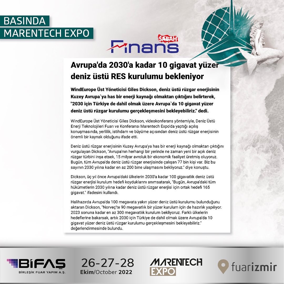 Marentechexpo's tweet photo. Marentech Expo Basın Yansımaları
#MarentechExpo #denizüstüenerji #Dured #yenilenebilirenerji #temizenerji #globalfuar #enerjifuarı #Bifaş #globalfair #energyexibition #renewable #energy #recycling #air #cleanair #saving #economy #nature #labourforce #offshoreenergy https://t.co/95T17QscDa